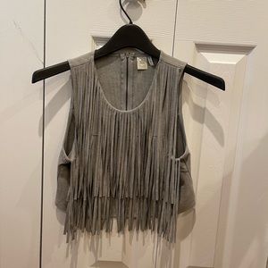Gray fringe crop top